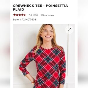NWT Talbots Crewneck Pointsettia Plaid